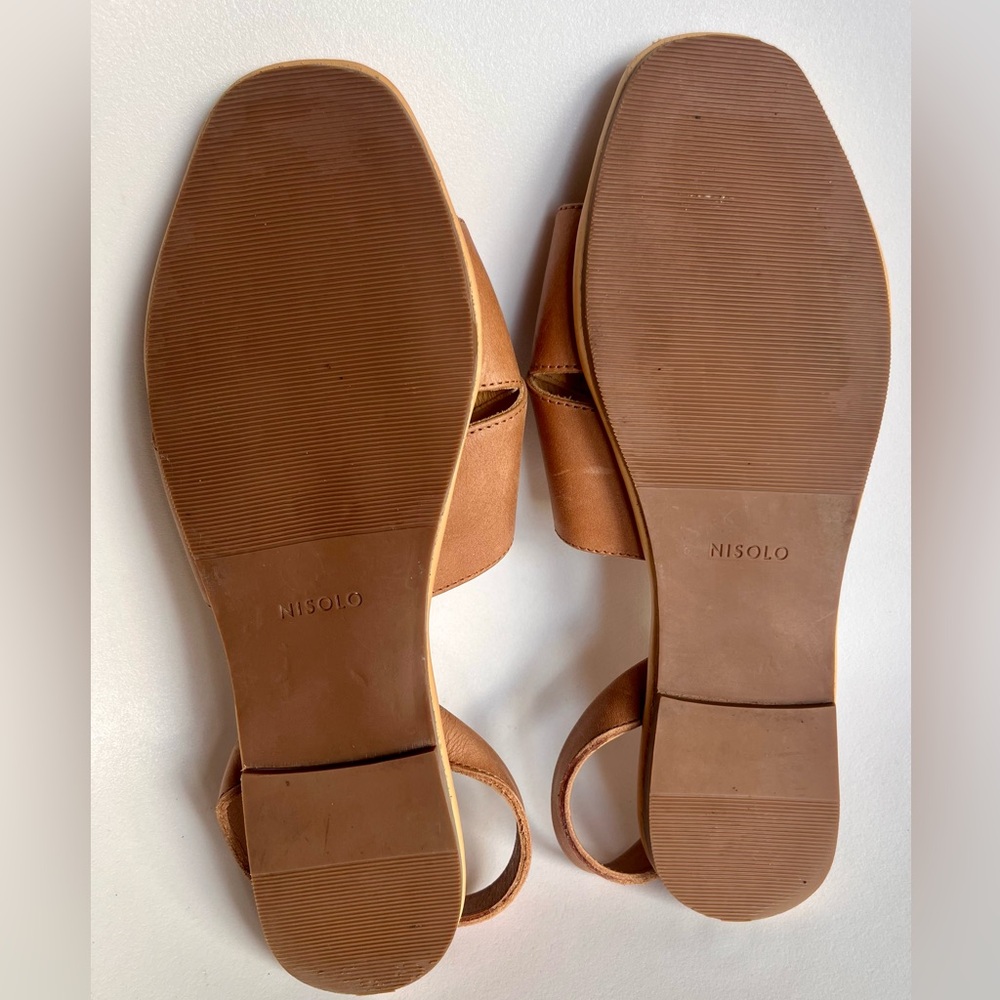 Nisolo Leather Crossband Slingback Sandals Women’s Size 10 Tan Brown Made Peru - Picture 3 of 9